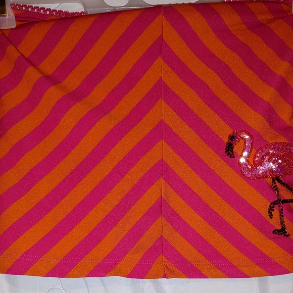 XOXO Skirt Womens Adult Size Large Color Pink/Orange Striped Sequin Flamingo  - Picture 1 of 4